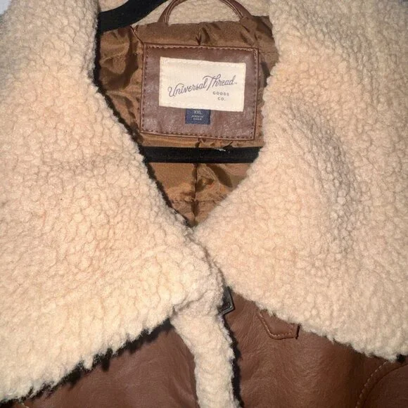 🧥 Universal Thread Faux Leather Sherpa Aviator Jacket | XXL - Picture 4 of 8